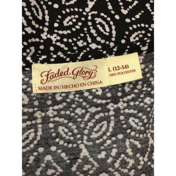 Faded Glory Blouse Top Shirt Soft Black and White 3/4 Sleeves Large 12 14 Casual - Picture 6 of 8
